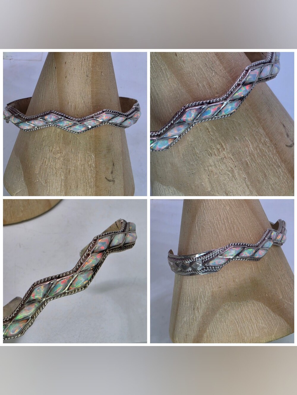 Native American Zuni Handmade Sterling Silver Fire Opal Inlay Bracelet Signed
